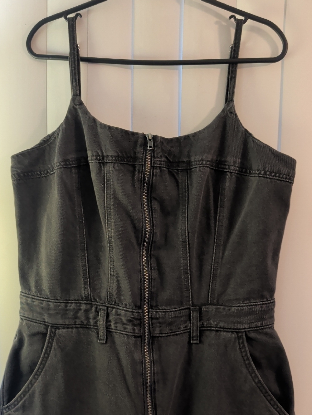Levi's Washed Black Denim Bustier Jumpsuit with Red Logo Tab XL - Picture 3 of 6